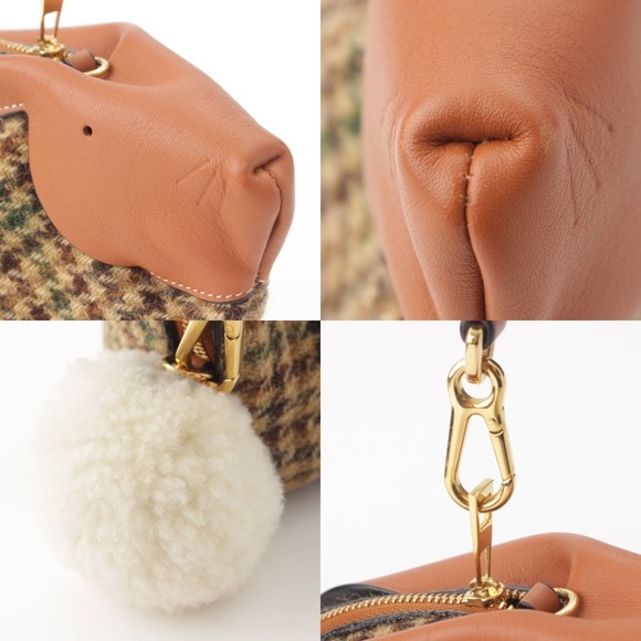 Loewe Bunny Tweed x Leather Check Shoulder Bag Brown - Picture 9 of 10